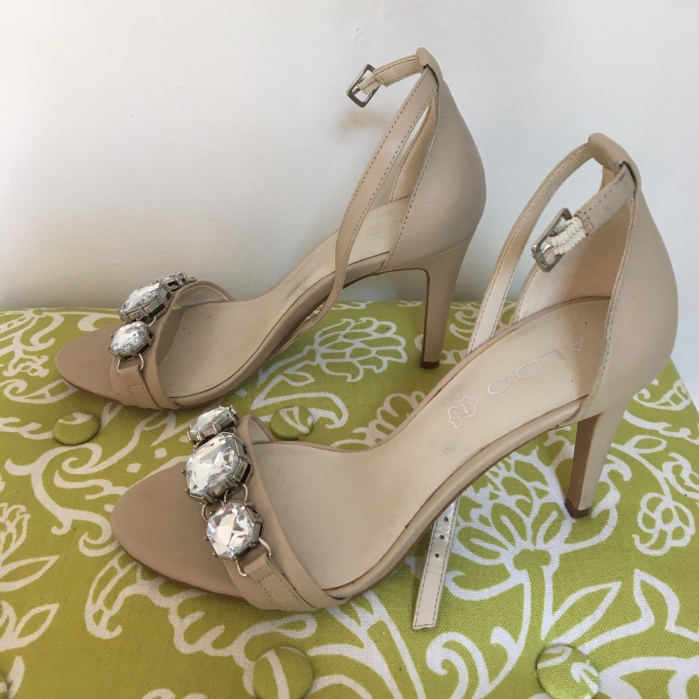 Aldo Rhinestone Stilettos - 7 1/2 - Beige leather